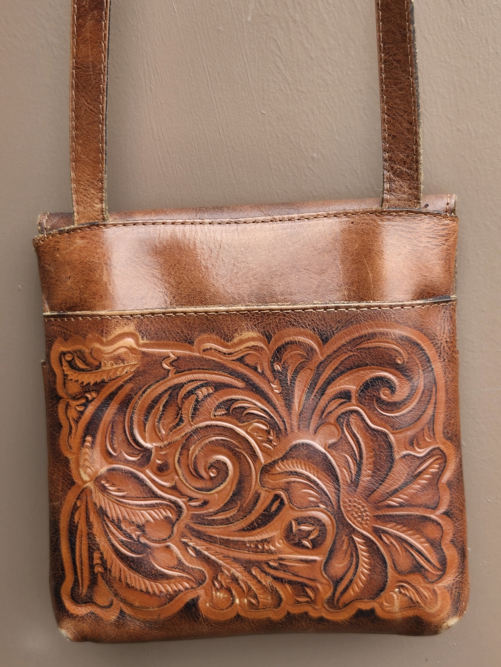 Patricia Nash Granada Crossbody Bag Tooled Leather Floral Brown - Picture 9 of 14